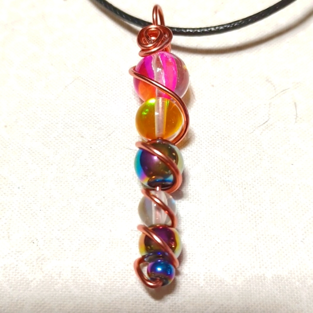 Gleamy moonstone glass unicorn horn wand copper beaded handmade gems rainbow 🌈
